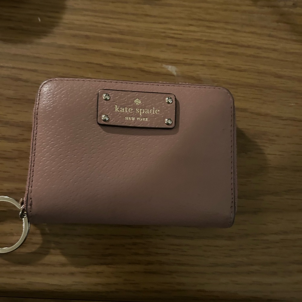 kate spade Mauve Pink Leather Zip Card Wallet with Key Ring